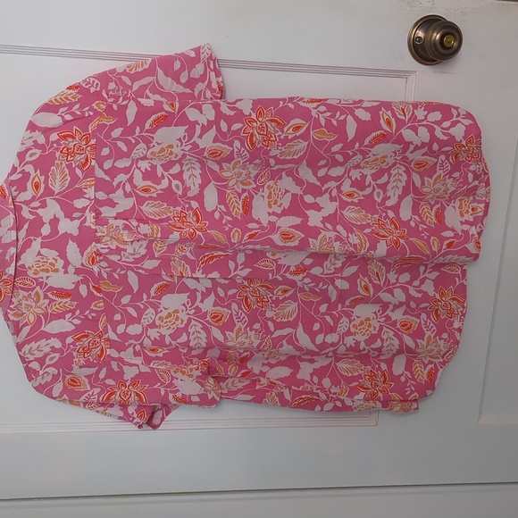 Pink Orange and White Sz L/XL Button Down 100% Rayon Shirt w Two Front Pockets - Picture 4 of 4
